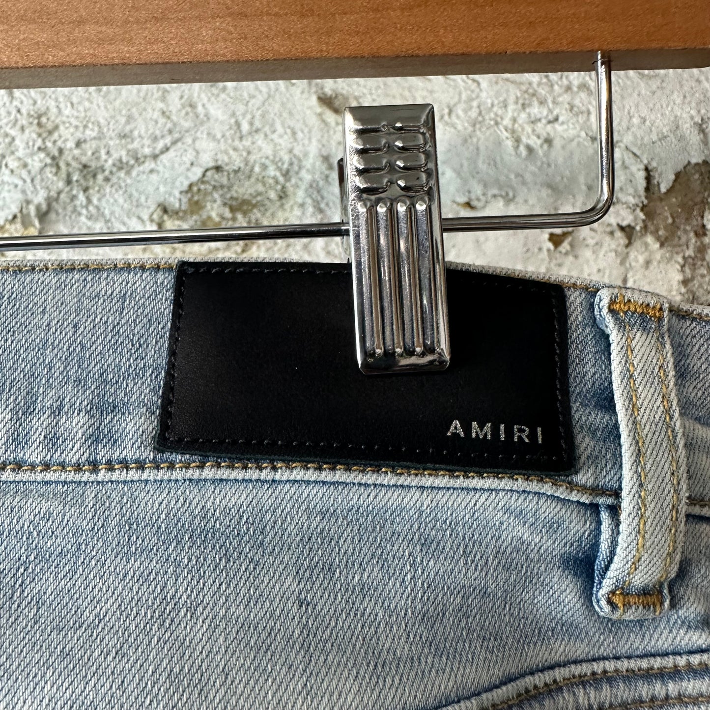 Amiri MX1 Yellow Suede Blue Denim Jeans Sz 32