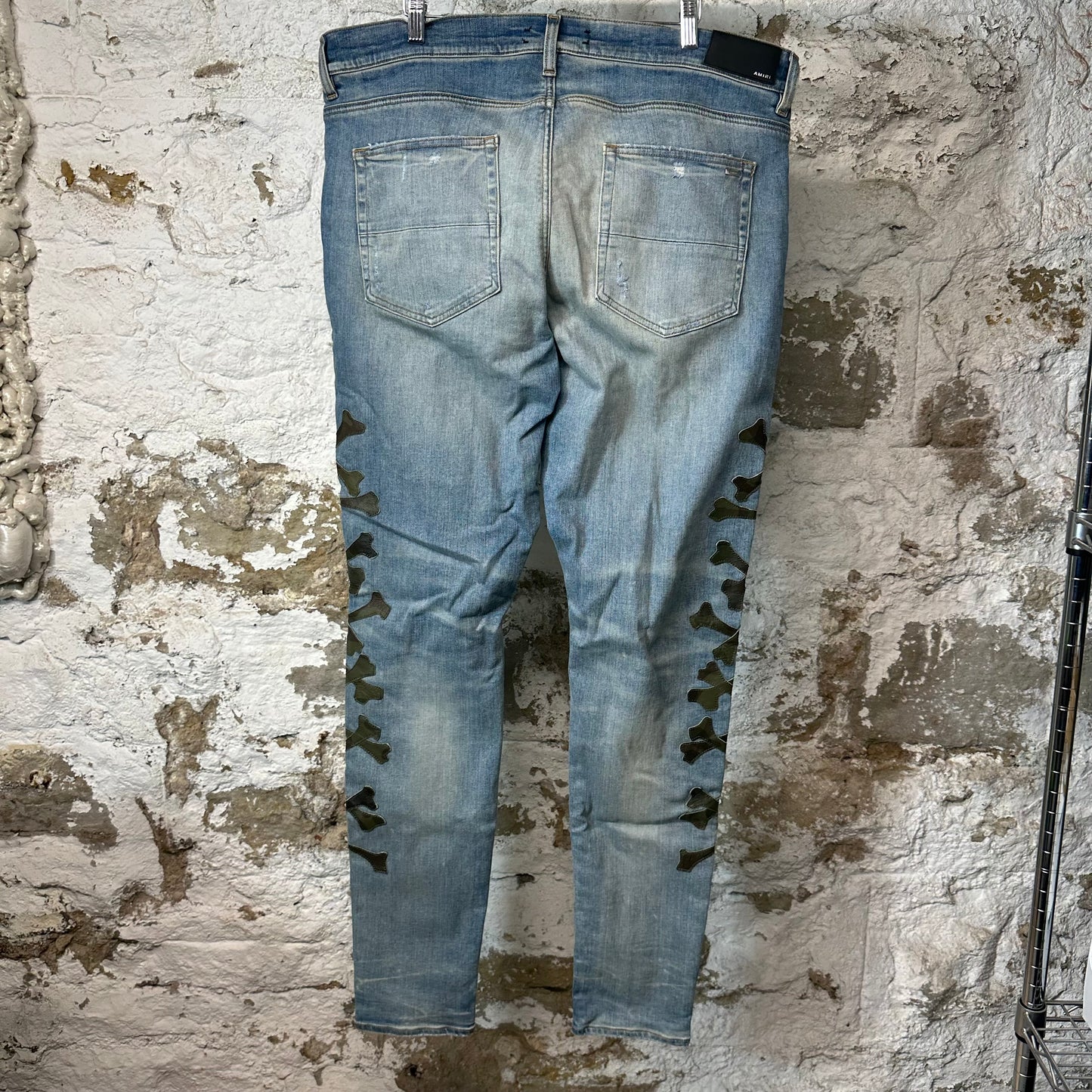 Amiri Green Camo Bones Blue Denim Jeans Sz 40