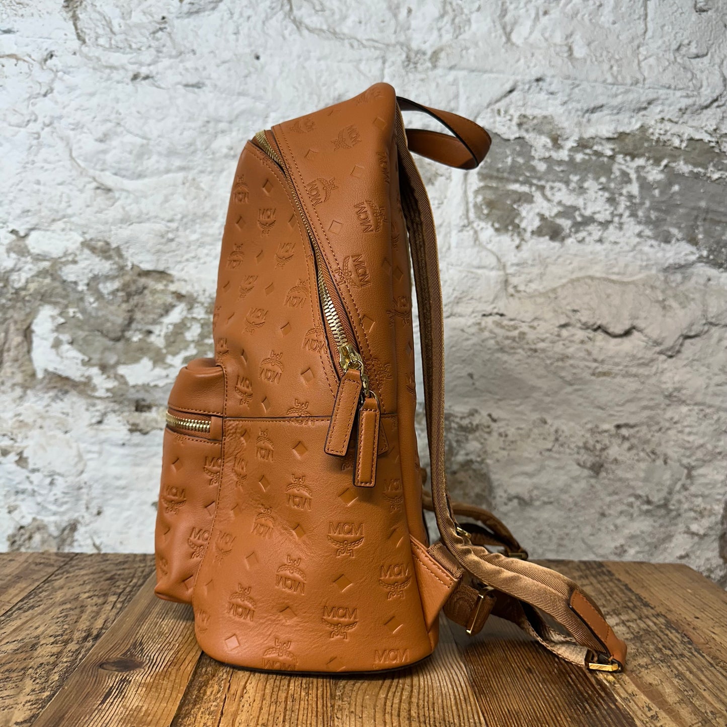 MCM Stark Leather Roasted Pecan Backpack