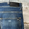 Amiri MX1 Black Leather Dark Blue Denim Jeans Sz 36