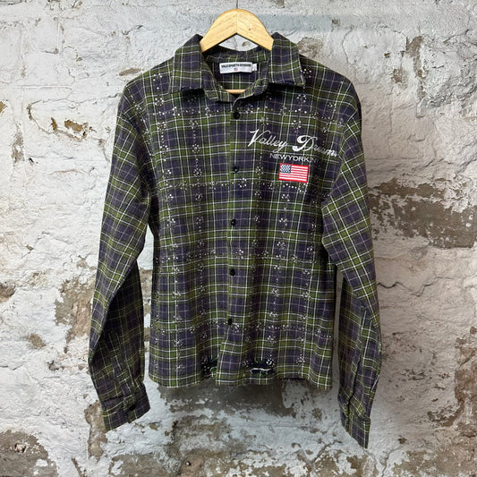Vale Purple Green Rhinestone Button Up Flannel Sz S