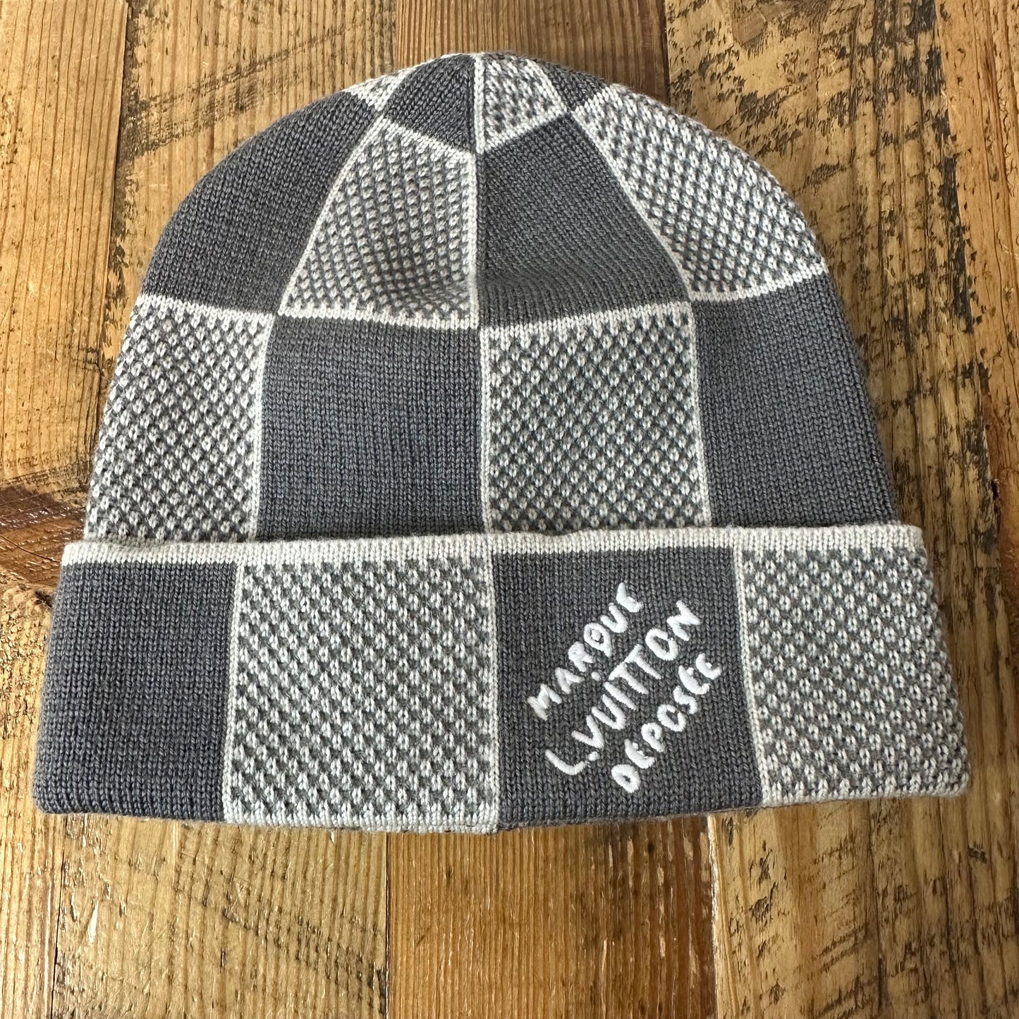 Louis Vuitton Grey Damier Heritage Beanie W/ Box