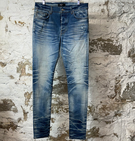Amiri Plain Blue Honeycomb Denim Jeans Sz 33