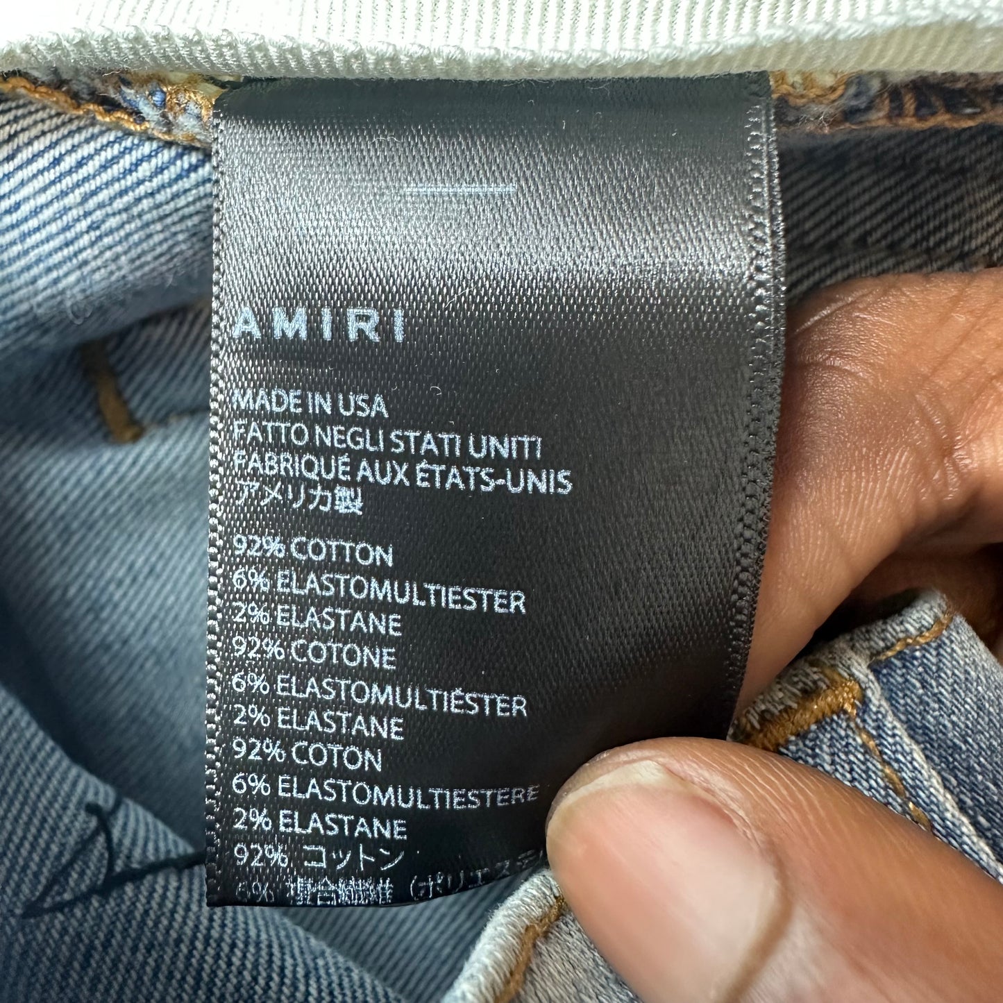 Amiri Black Leather Star Chemist Blue Denim Jeans Sz 31
