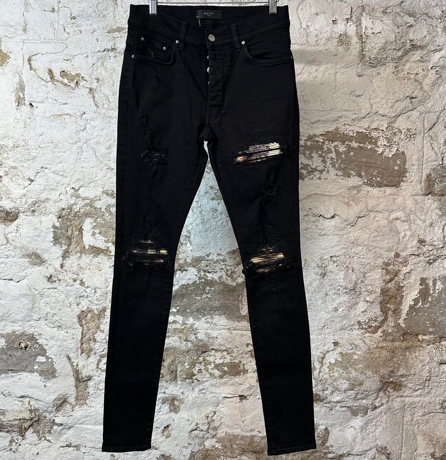 Amiri MX1 Aloha Patch Black Denim Jeans Sz 30