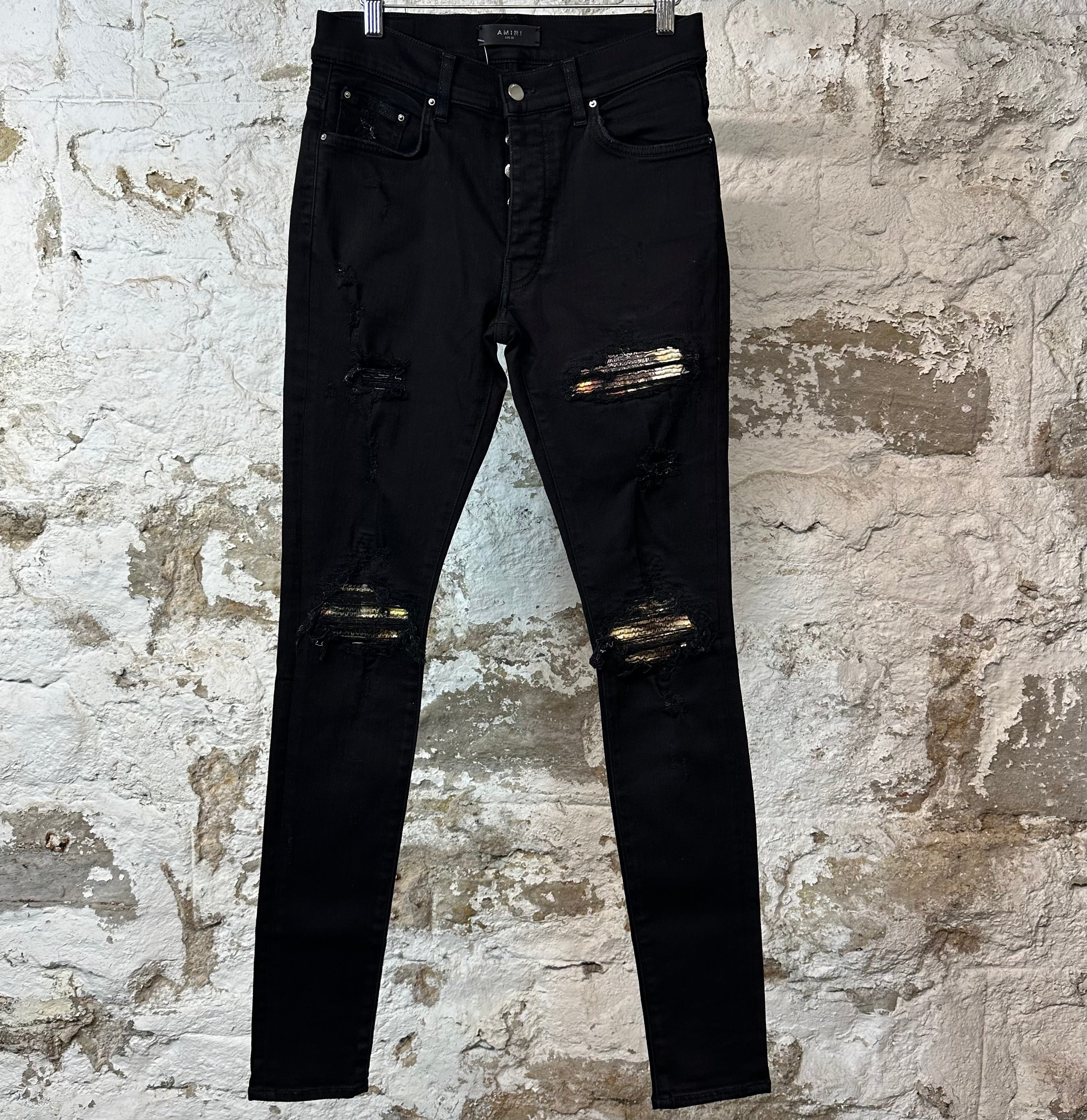 Amiri MX1 Aloha Patch Black Denim Jeans Sz 30