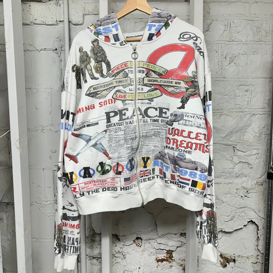 Vale Peace White Zip Up Hoodie Sz L