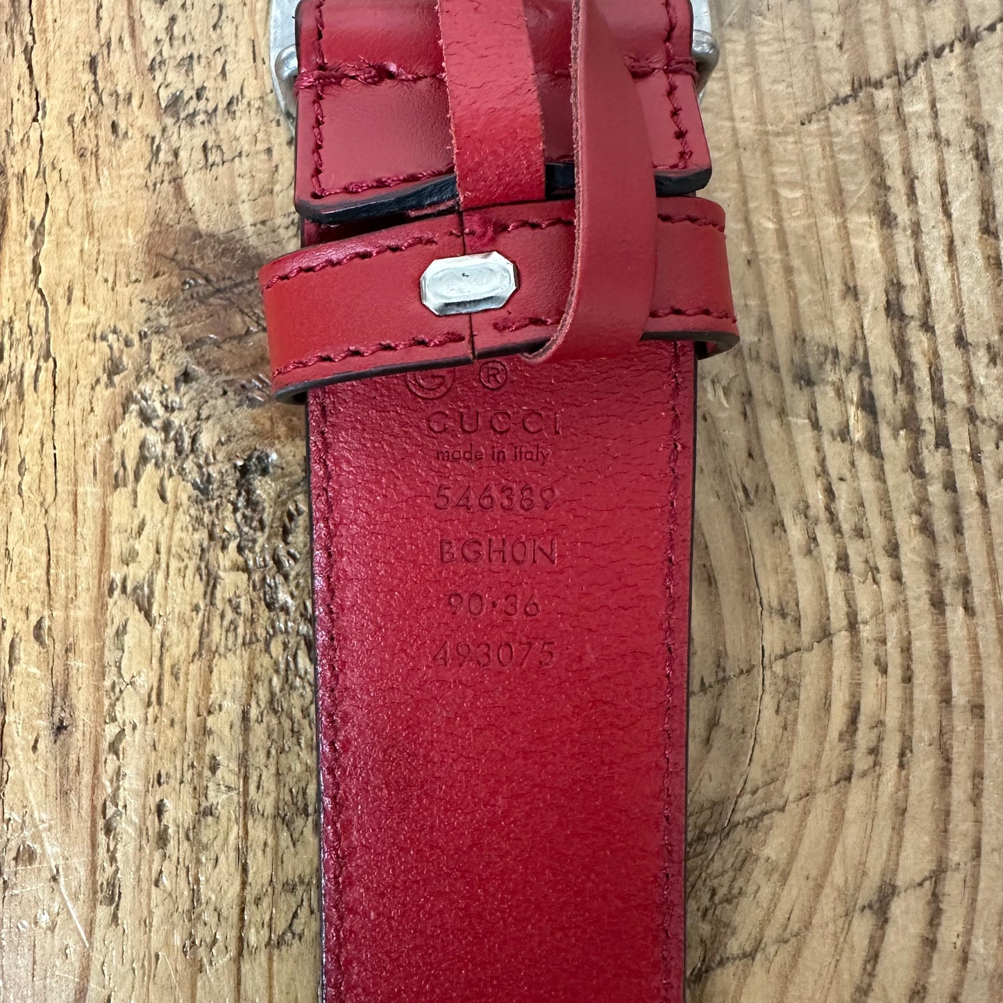 Gucci Silver GG Buckle Red Belt Sz (90/36)