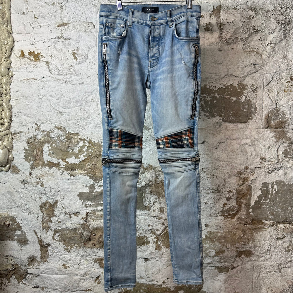 Amiri MX2 Multicolor Flannel Blue Denim Jeans Sz 29