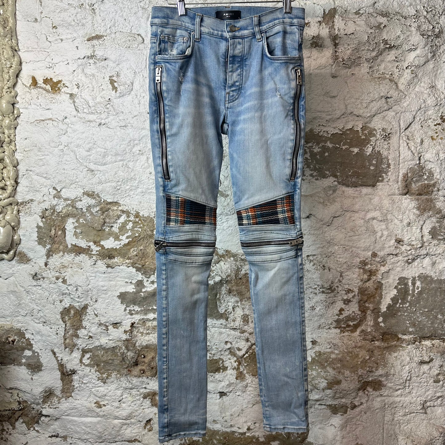Amiri MX2 Multicolor Flannel Blue Denim Jeans Sz 29