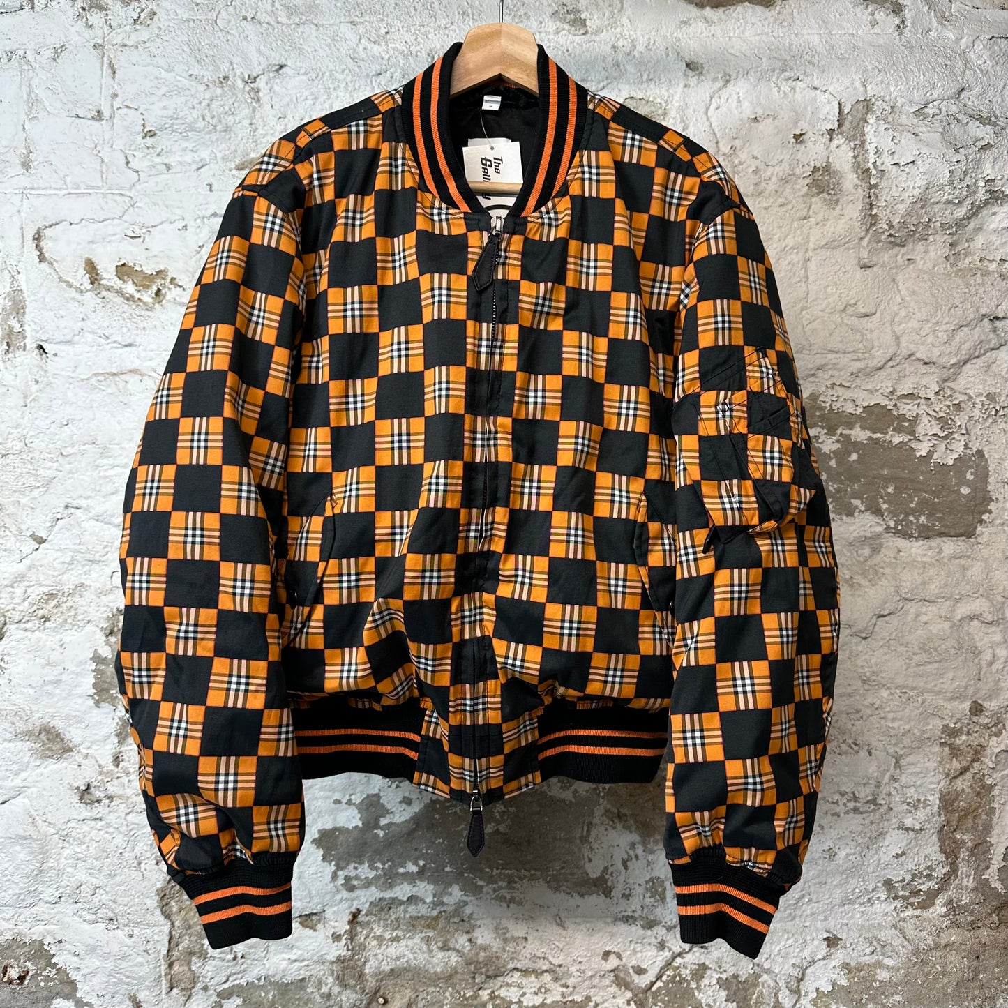 Burberry Black Orange Plaid Bomber Jacket Sz M