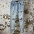 Amiri MX1 Camo Patch Light Blue Denim Jeans Sz 32