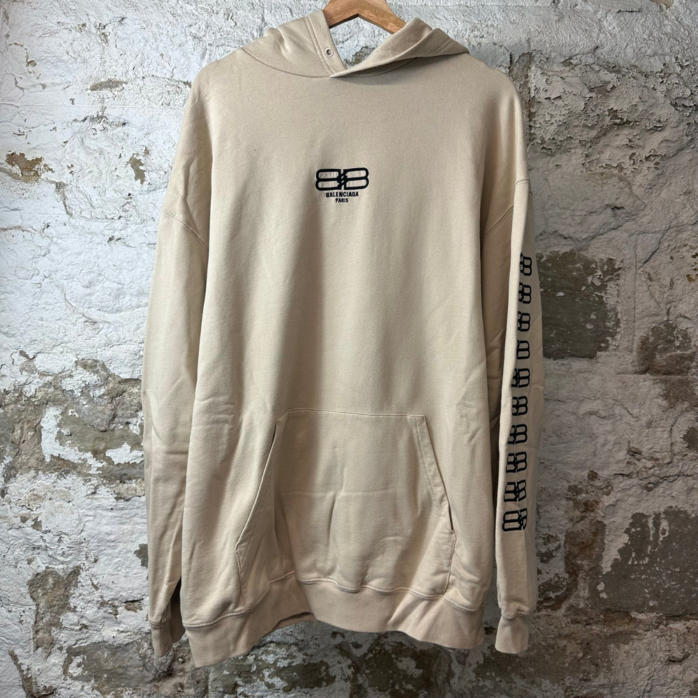 Balenciaga BB Embroidered Logo Beige Hoodie Sz L