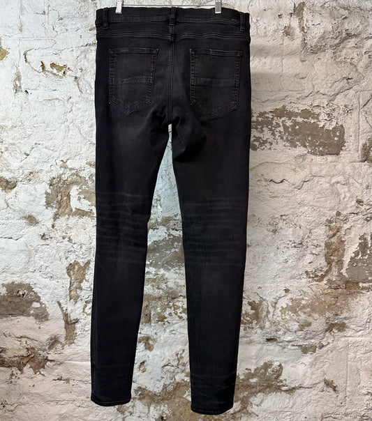 Amiri Knee Hole Plain Faded Black Denim Jeans Sz 36