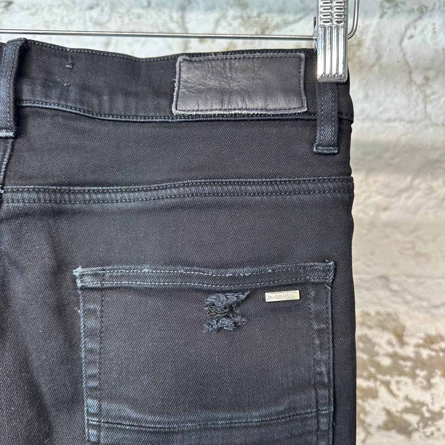 Amiri MX1 Black Leather Black Denim Jeans Sz 29