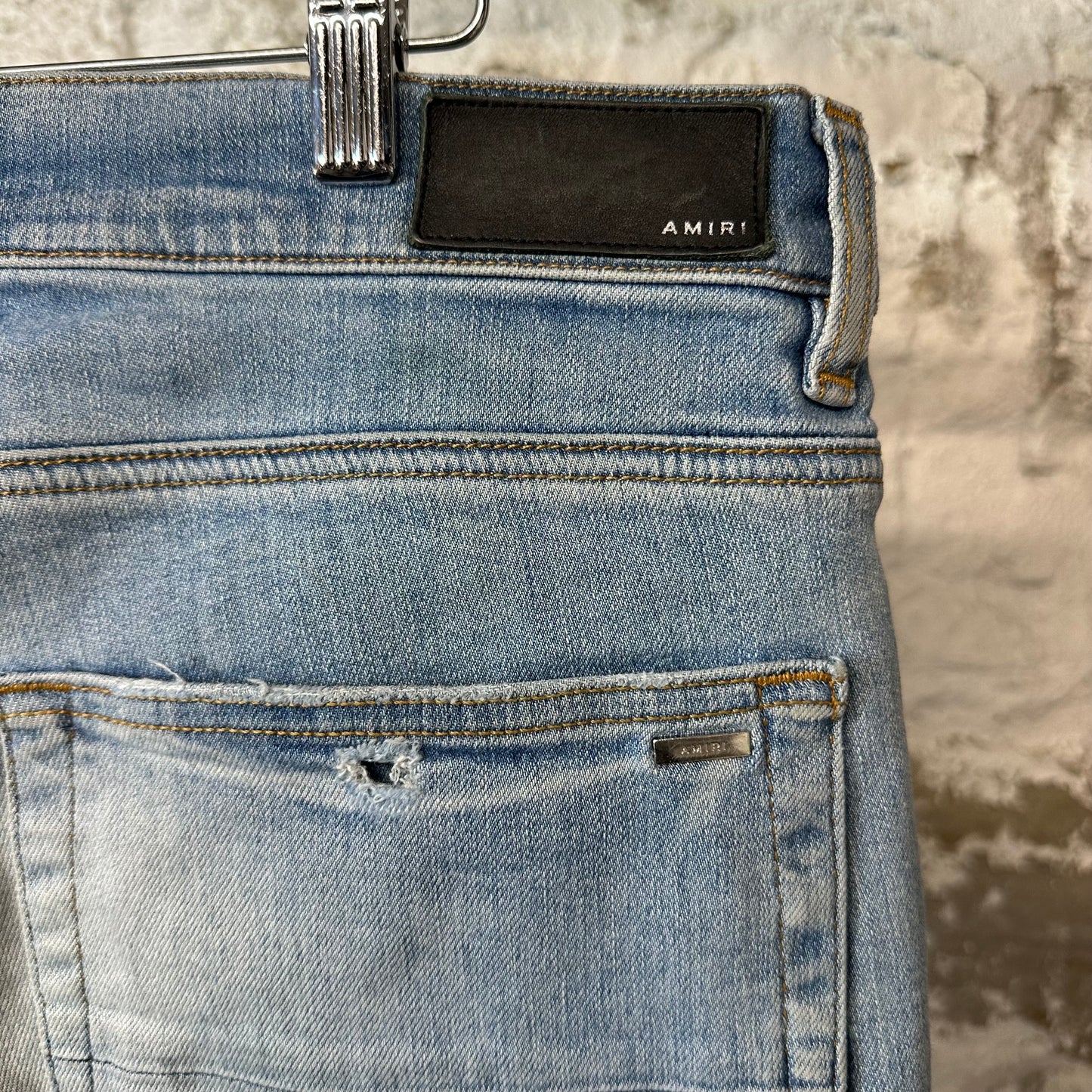 Amiri MX1 Pink Suede Blue Denim Jeans Sz 36