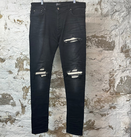 Amiri MX1 Cream Suede Black Denim Jeans Sz 36