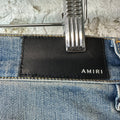 Amiri Brown Leather Core Logo Blue Denim Jeans Sz 29