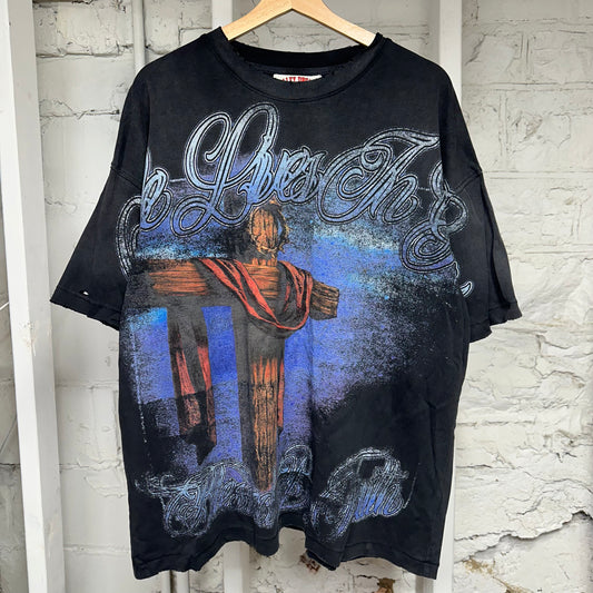 Vale Forever Lives In Glory Blessed By Faith Black T-Shirt Sz L