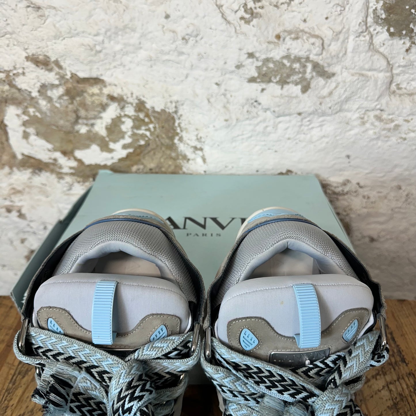 Lanvin Curb Blue Black Lace Grey Sneaker Sz 10 (43)
