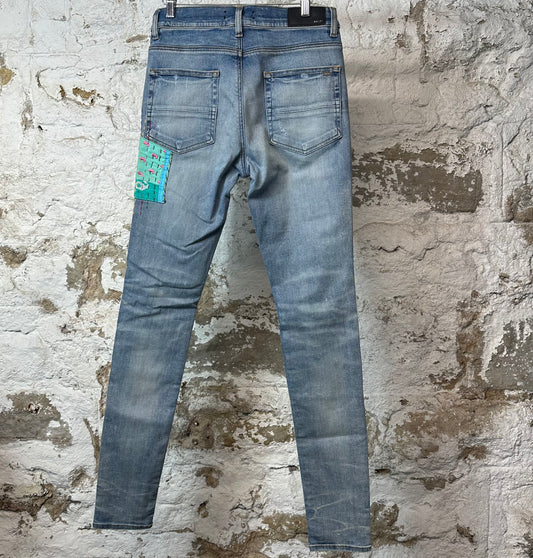 Amiri Quilted Patch Blue Denim Jeans Sz 31