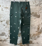 Sinclair White Logos Green Carpenter Pants Sz 34