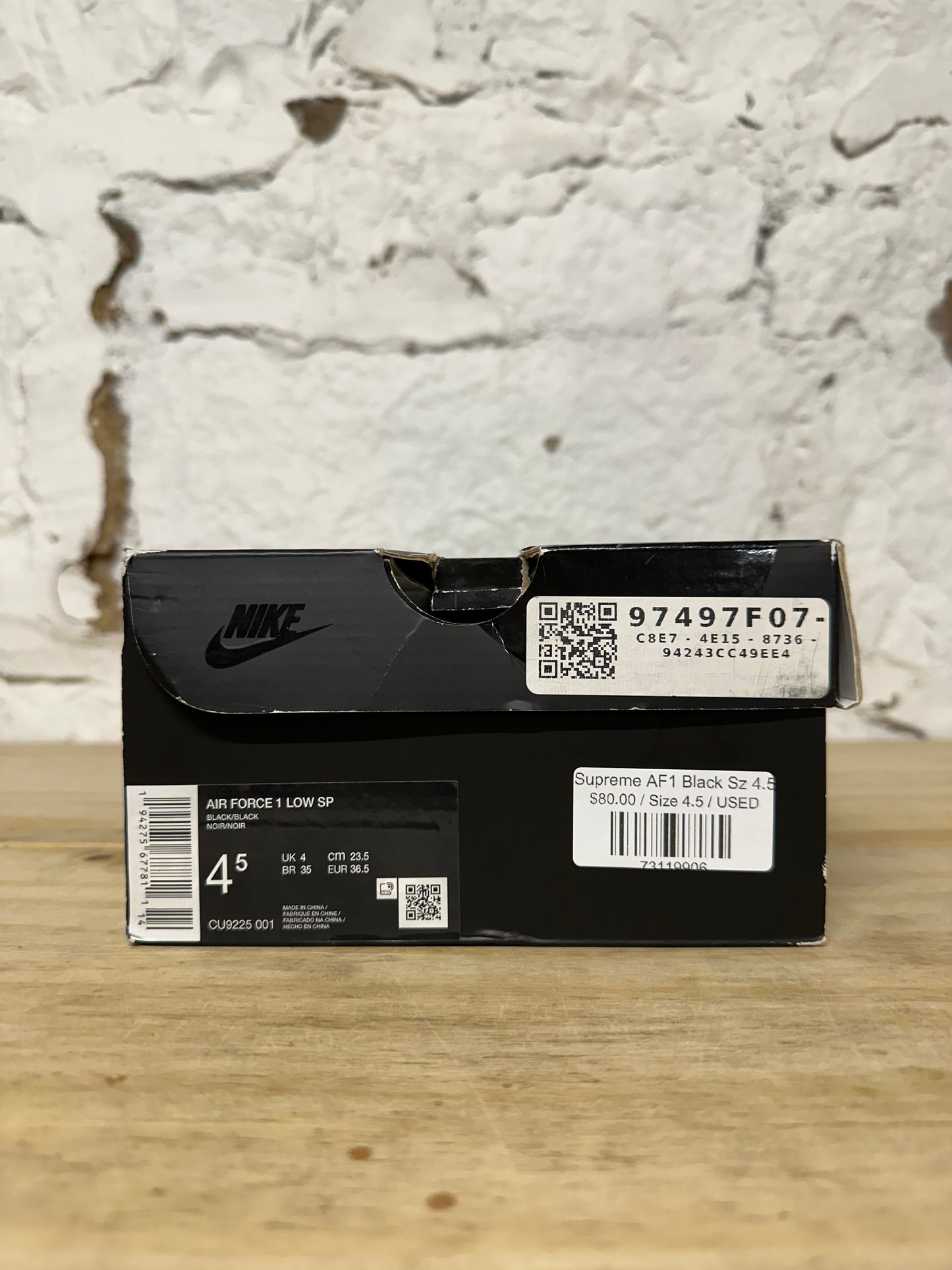Nike Air Force 1 Low Supreme Black Sz 4.5