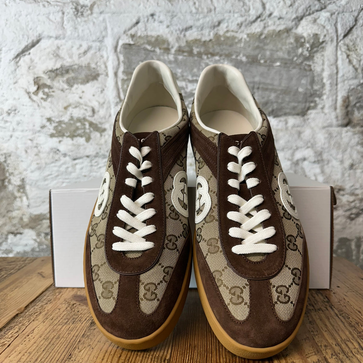 Gucci G75 Brown Suede GG Monogram Sneaker Sz 12 DS