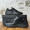 Prada Americas Cup Triple Black Leather Sneaker Sz 9.5