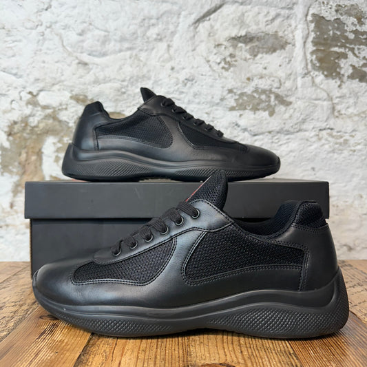 Prada Americas Cup Triple Black Leather Sneaker Sz 9.5
