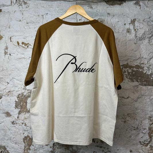 Rhude Black Script Brown White Raglan T-shirt Sz L