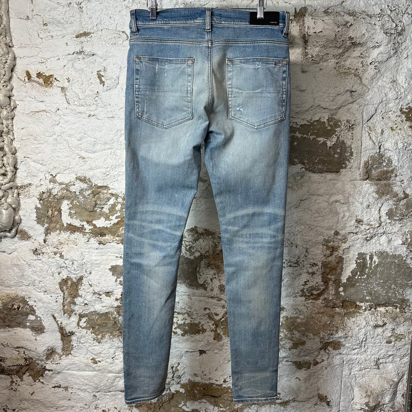 Amiri MX1 Cream Suede Blue Denim Jeans Sz 33