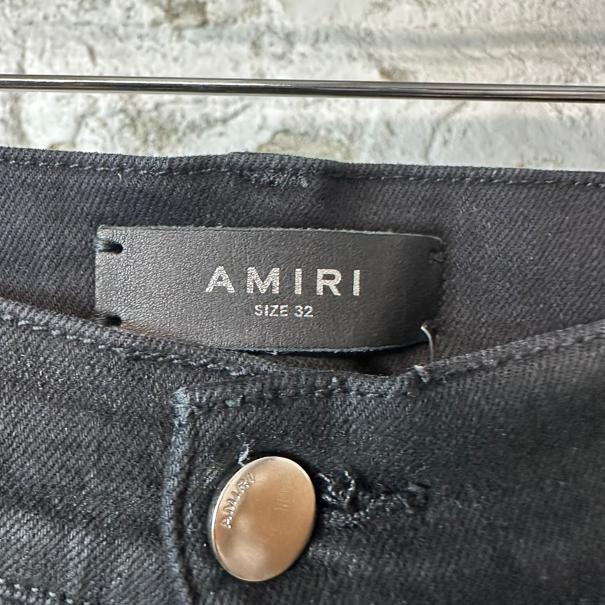 Amiri MX1 Black Leather Waxed Black Denim Jeans Sz 32