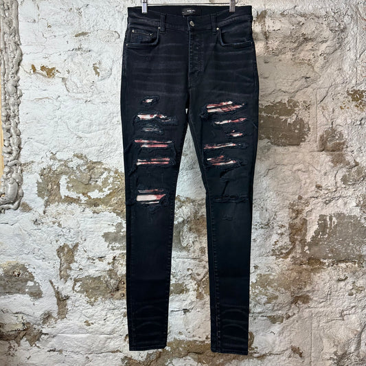 Amiri MX1 Red Tie Dye Black Denim Jeans Sz 32