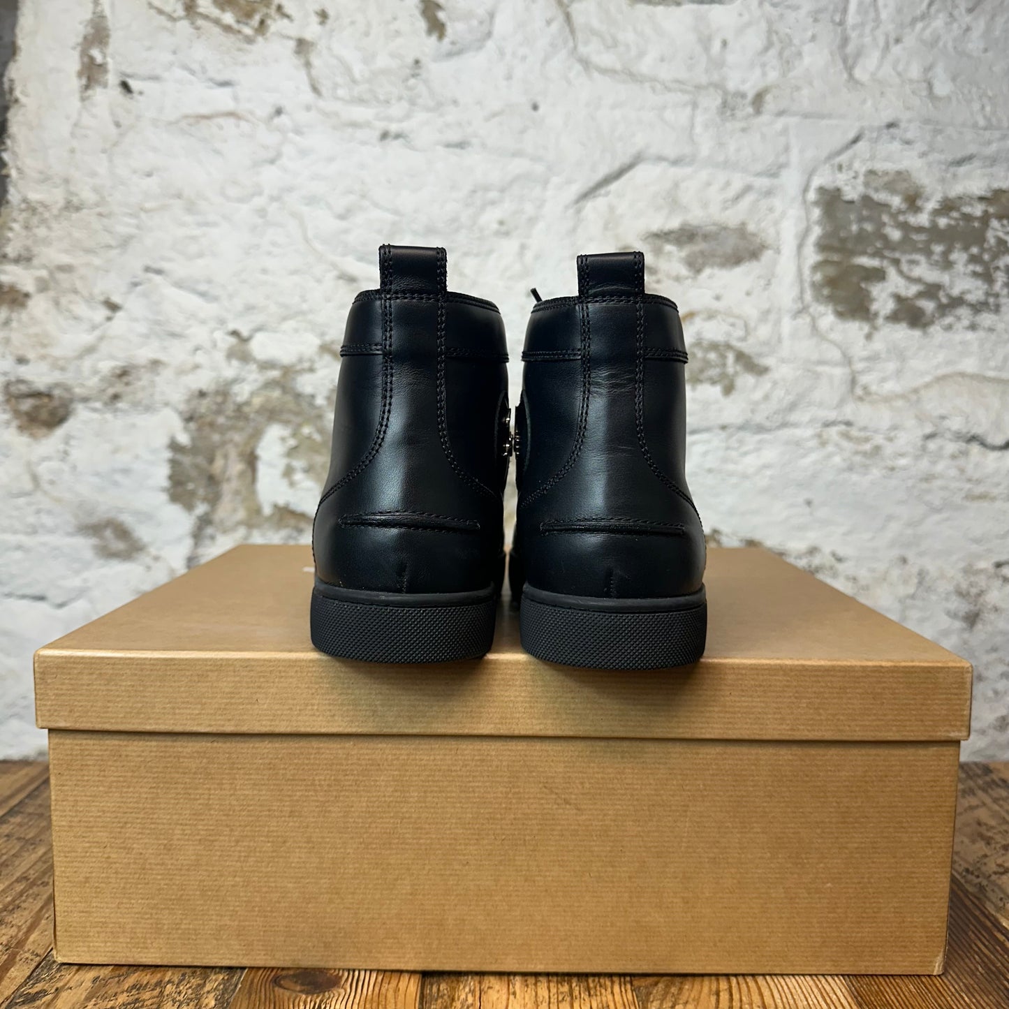 Christian Louboutin High Triple Black Leather Sneaker Sz 7 (40)