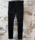 Amiri MX1 Black Leather Black Denim Jeans Sz 36