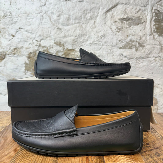 Gucci Black Leather Embossed Loafer Sz 6.5