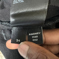 Amiri Leather Stagger Spell Waxed Black Denim Jeans Sz 34