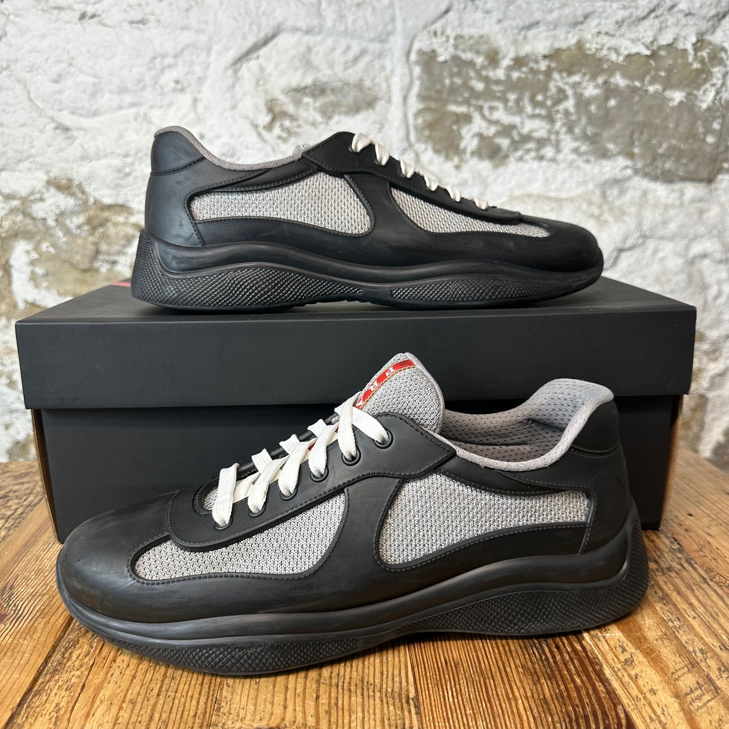Prada Americas Cup Black Rubber Grey Sneaker Sz 9 (42)