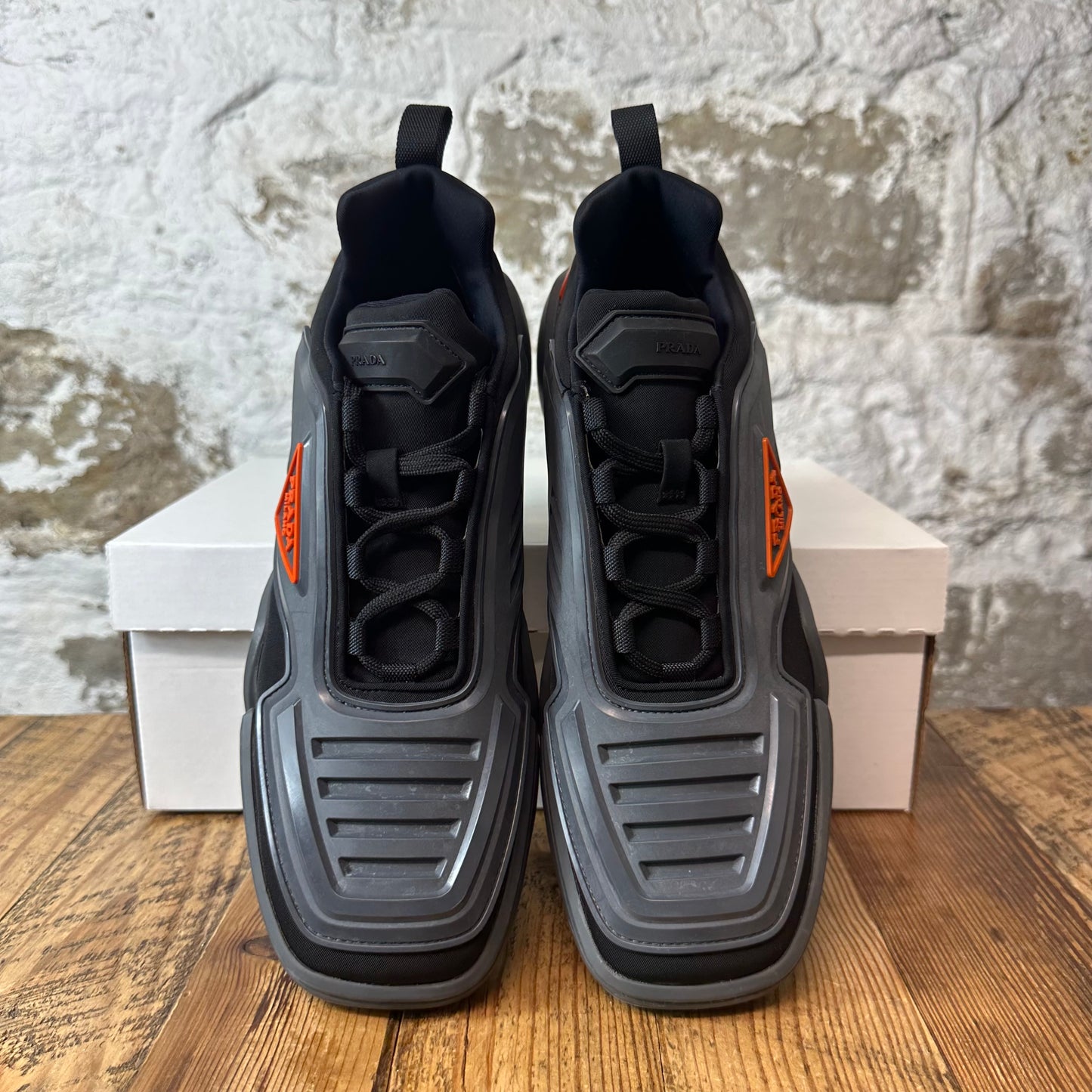 Prada Techno Grey Orange Black Sneaker Sz 8.5