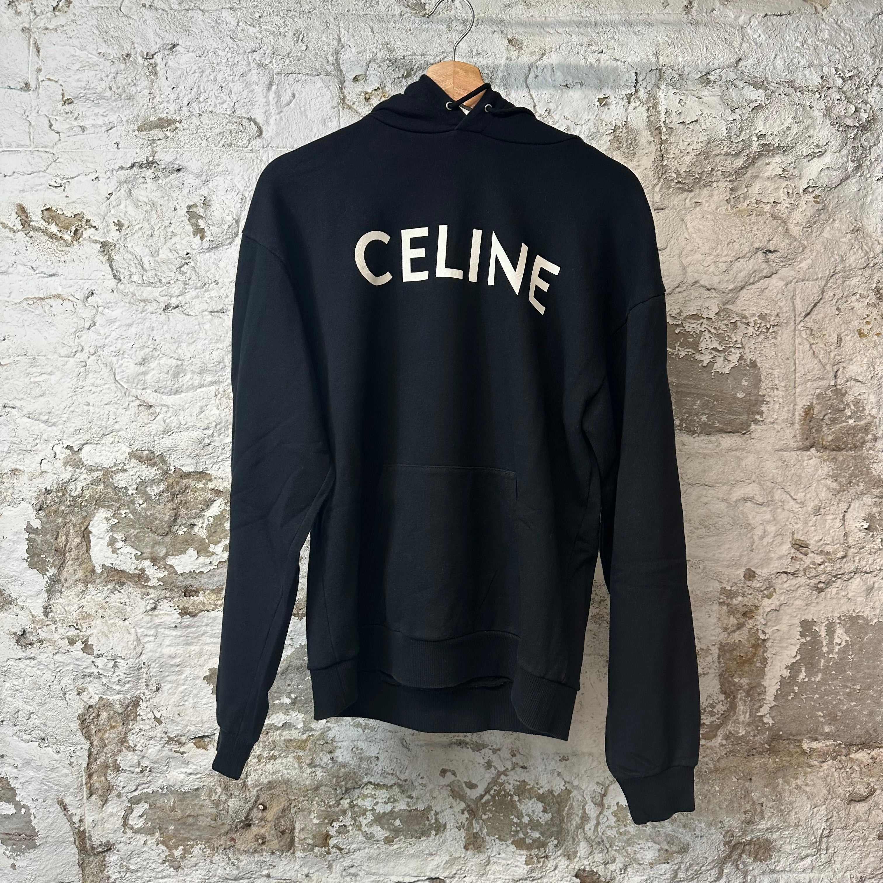 Celine White Spellout Hoodie Black Sz M