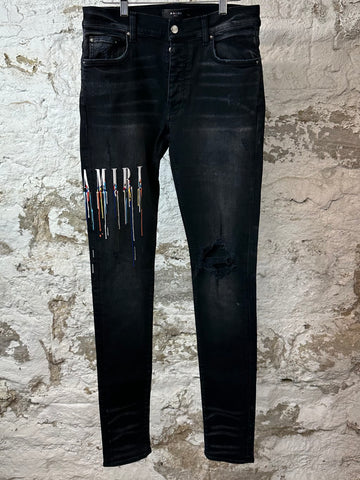 Amiri Paint Drip Spell Black Denim Jeans Sz 31