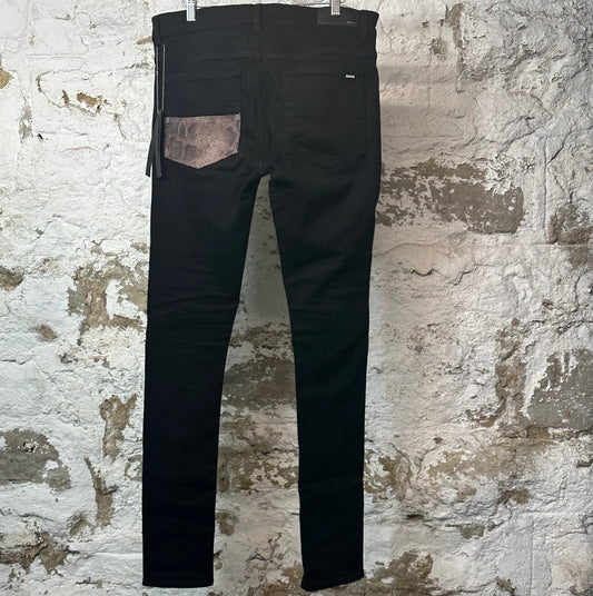Amiri MX1 Brown Snakeskin Black Denim Jeans Sz 32