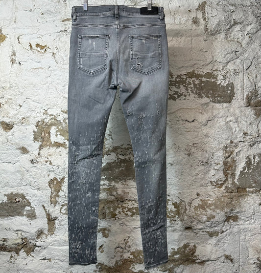 Amiri Knee Rip Shotgun Gray Denim Jeans Sz 33