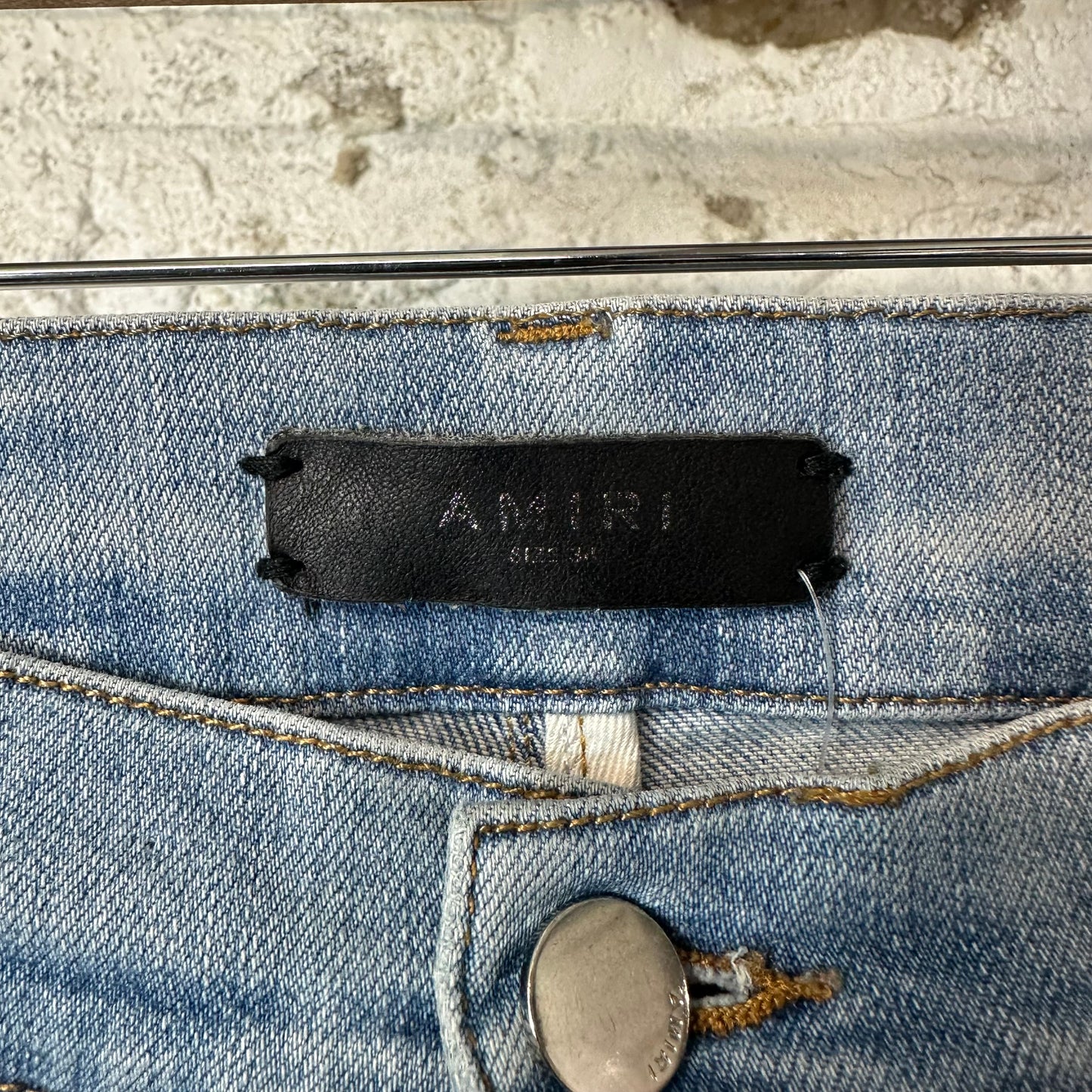 Amiri MX1 Black Leather Blue Denim Jeans Sz 34