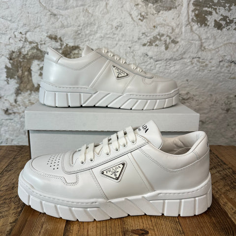 Prada Plaque Logo White Leather Sneaker Sz 11 DS No Box