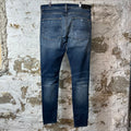 Amiri MX1 Black Leather Dark Blue Denim Jeans Sz 36