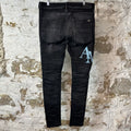 Amiri Blue Crystal Stagger Black Denim Jeans Sz 34