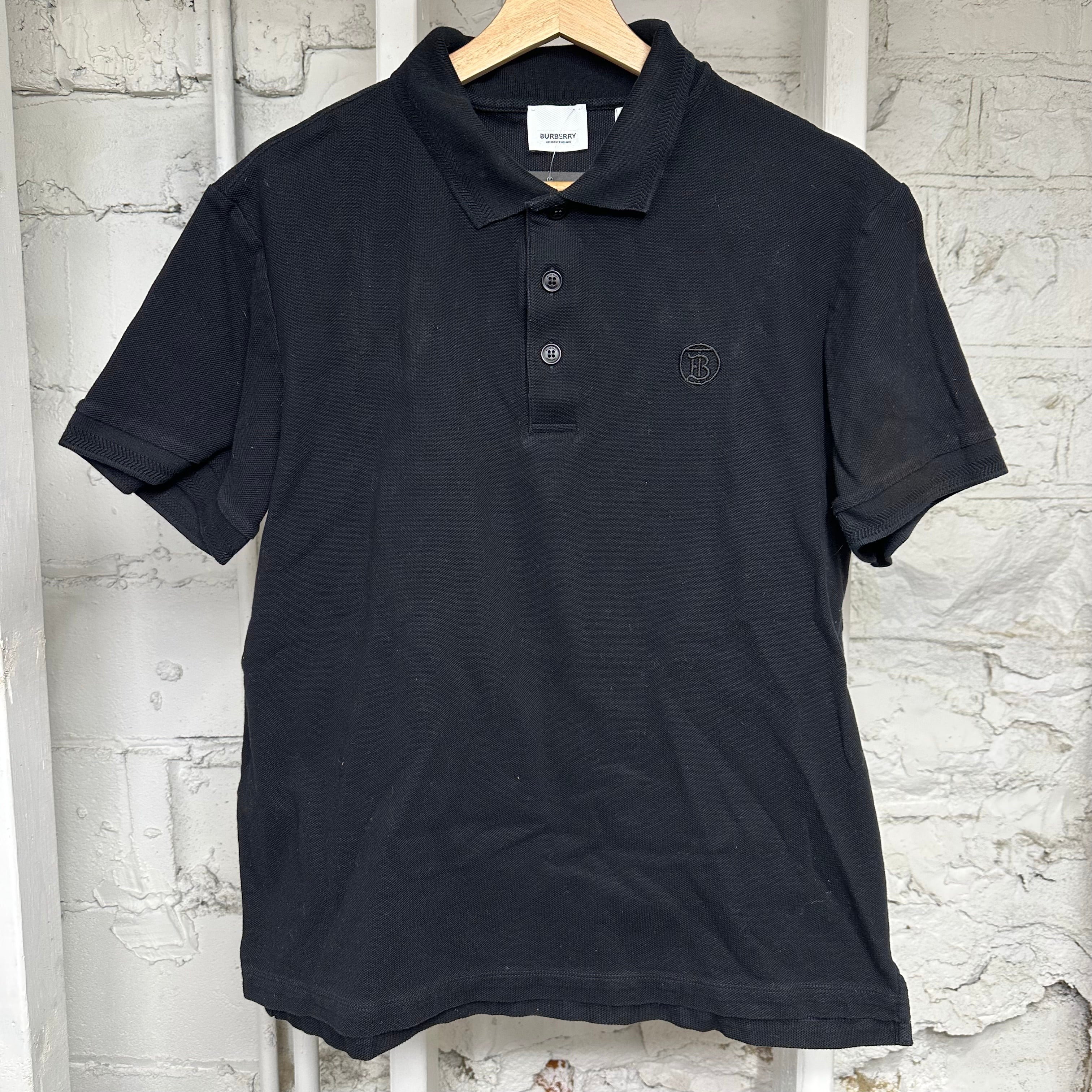 Burberry Monogram Motif Polo Black T-Shirt Sz L