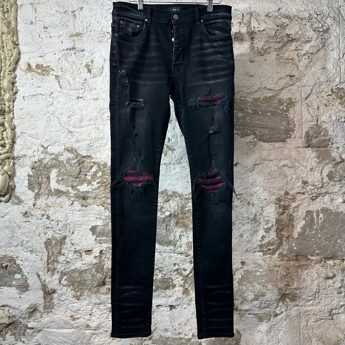 Amiri MX1 Cracked Pink Black Denim Jeans Sz 31